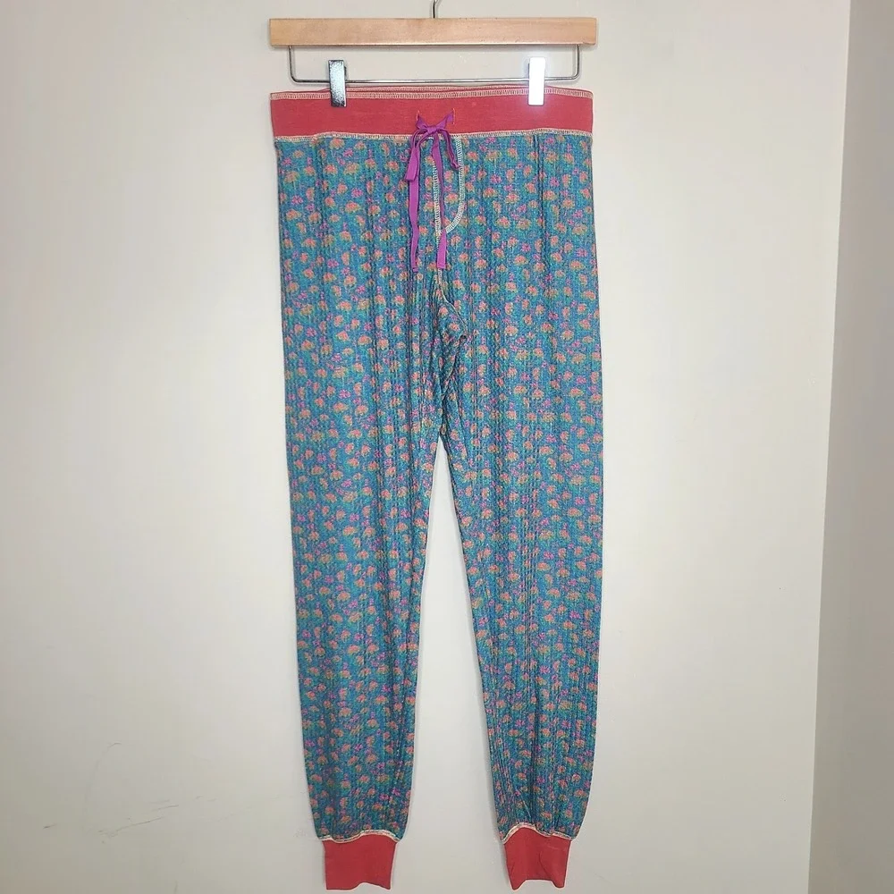 Natural Life Mix & Match Blue Floral Thermal Long John Lounge Pants S Boho - Picture 2 of 6